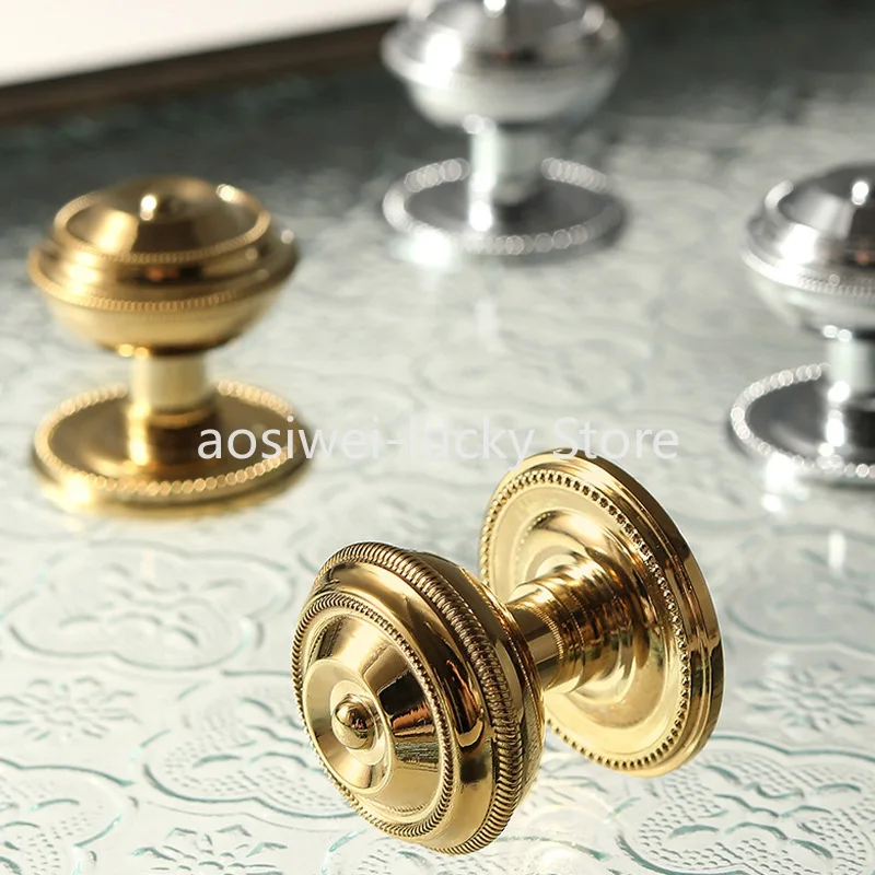 Gagang Padat Kuningan Amerika Retro, Lemari Modern Mewah Ringan Eropa, Gagang Tembaga Murni Lubang Tunggal untuk Laci Kabinet