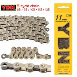 YBN Bike Chain 8/9/10/11/12 Speed MTB Road Bike Chain Compatible with SRAM SHIMANO Unpacked Bicycle Chain 116 Links Silver S11S