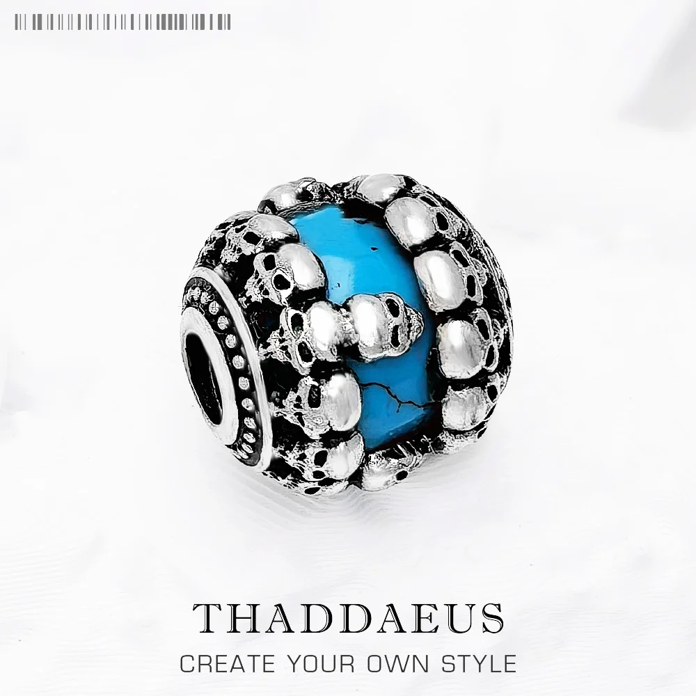 

Бусины с синим камнем и черепами, новинка, стерлинговое серебро 925 пробы, подвески «Карма», европейские ювелирные аксессуары, винтажный подарок для женщин и мужчин