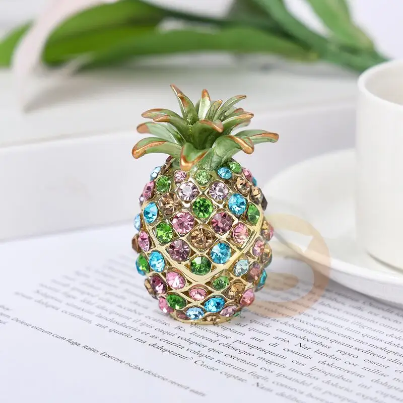 

SHINNYGIFTS Full Diamond Style Miniature Pineapple Jeweled Trinket Box Jewelry Box with Crystal Stones