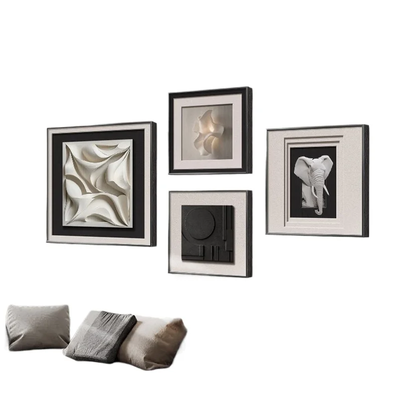 Modern simple living room combination decorative painting, three-dimensional geometric sofa background wall, hanging painting