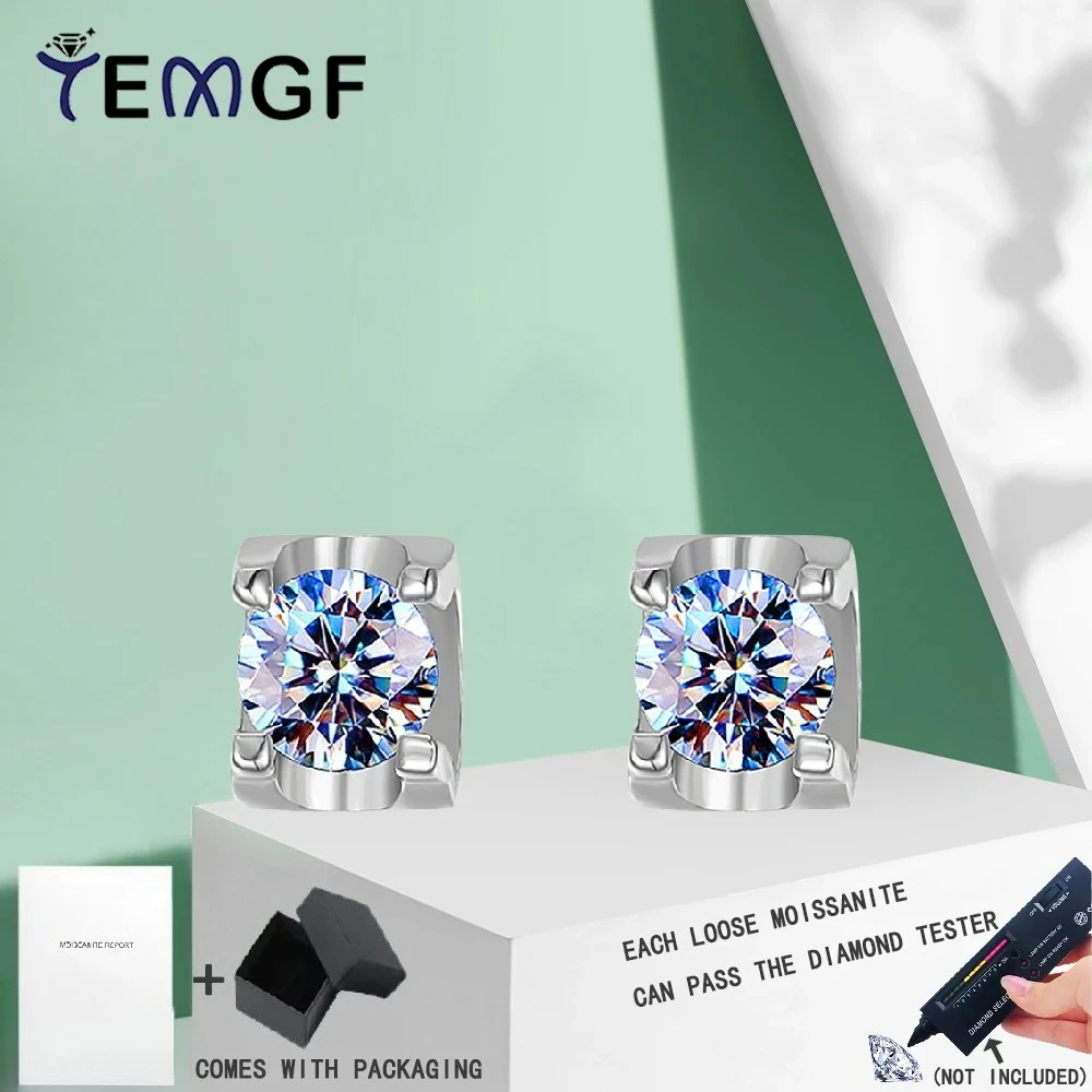 

TEMGF Sparkling Ear Studs Moissanite/Zircon Inlay S925 Sterling Silver Fine Jewelry for Women Girls Simple Fashion Earrings Gift