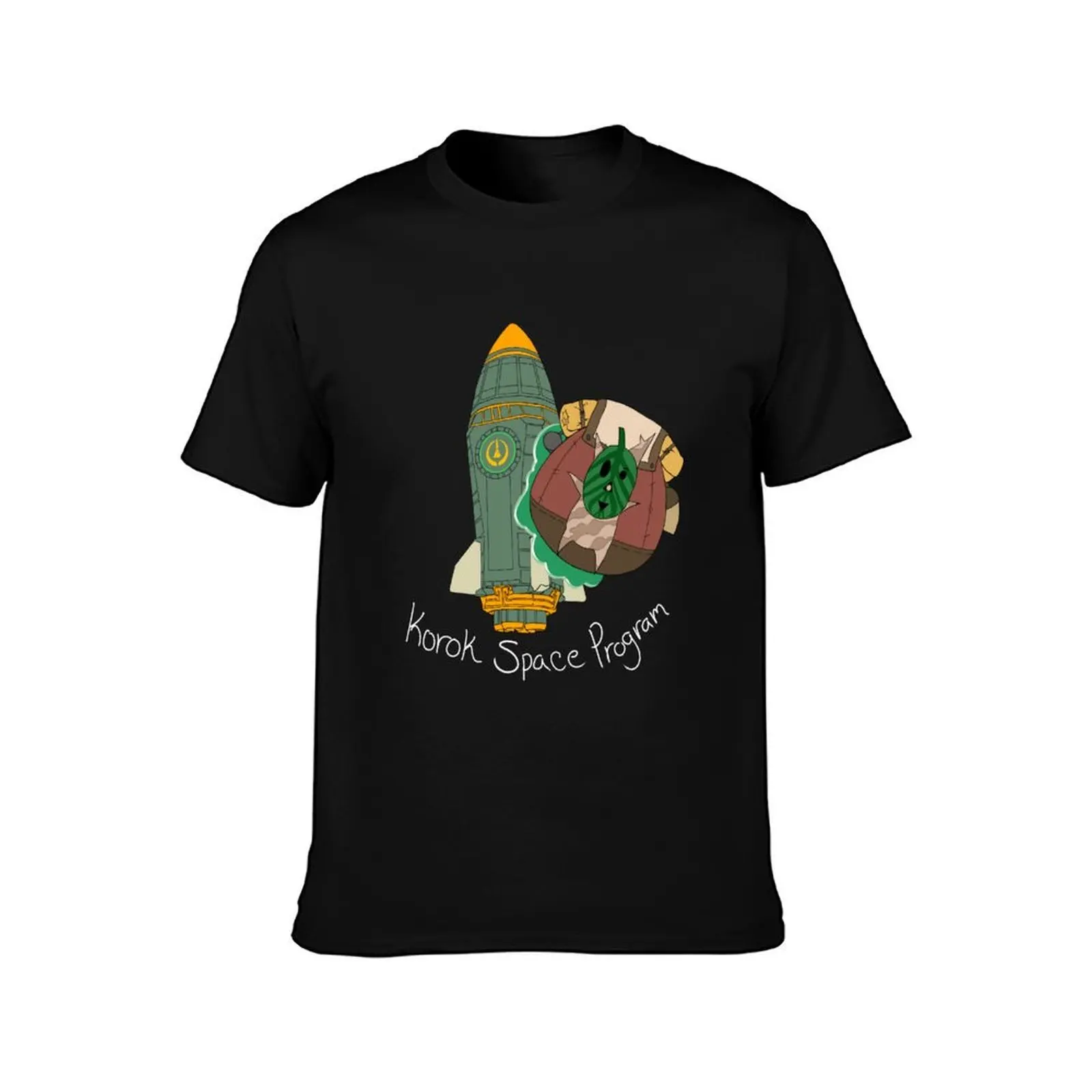 Korok Space Program T-Shirt, Summer Casual Cotton Tee, Oversized Streetwear Tops, Vintage Graphic Print, Loose Fit Short Sleeve