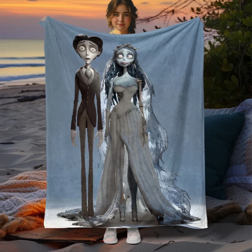 Manta de franela con estampado de la película Tim Burton's Corpse Bride, sofá grande, suave, cálida, creativa, para acampar al aire libre, cama de oveja