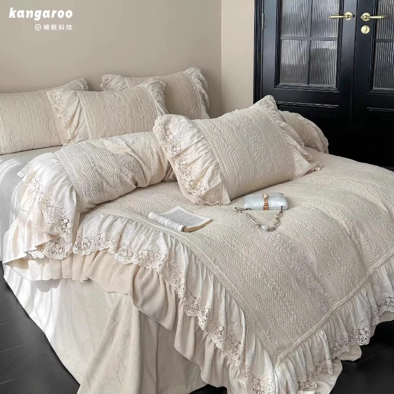 Yjq milk fleece four-piece set thickened warm winter carved fleece high-end bedding