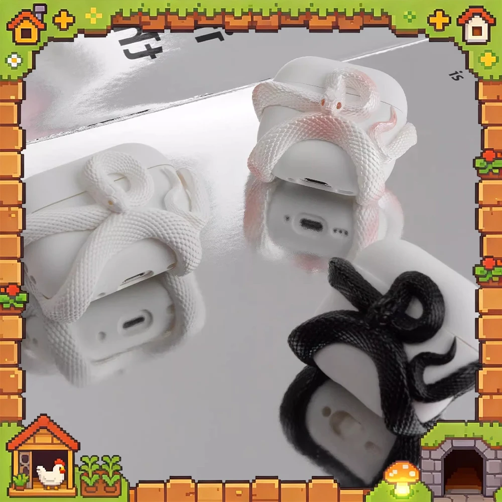 

Чехол для наушников XKSU Snake Case с геометрическим дизайном для AirPods 4, из ПВХ, защитный чехол для наушников, аксессуары для ПК, подарок