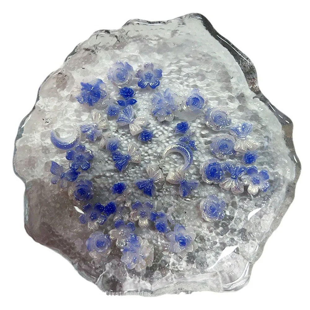 50 قطعة مضيئة التدرج مسمار السحر الأزرق اللون زهرة الورد فراشة مسمار الزينة DIY بها بنفسك الاكريليك الراين ثلاثية الأبعاد مانيكير أجزاء