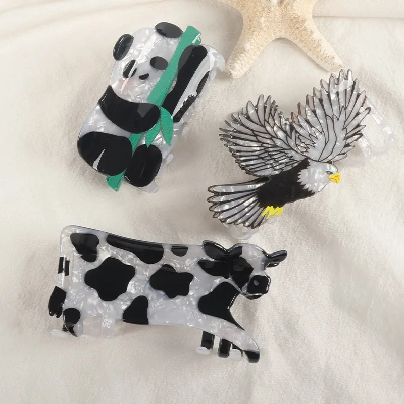 Cute Animal Eagle Hair Clips Cartoon Panda Hair Claw Sweet Girl Back of Head Cow Hairpin Shark Hair Accessories for Women