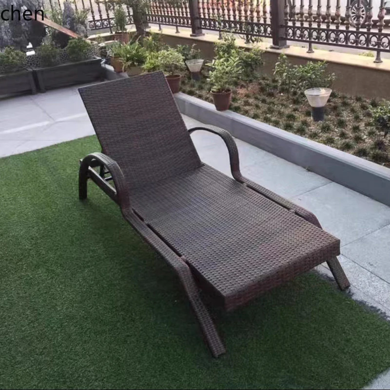 HTT outdoor rattan bed outdoor lounge chair folding beach single balcony villa hair open air