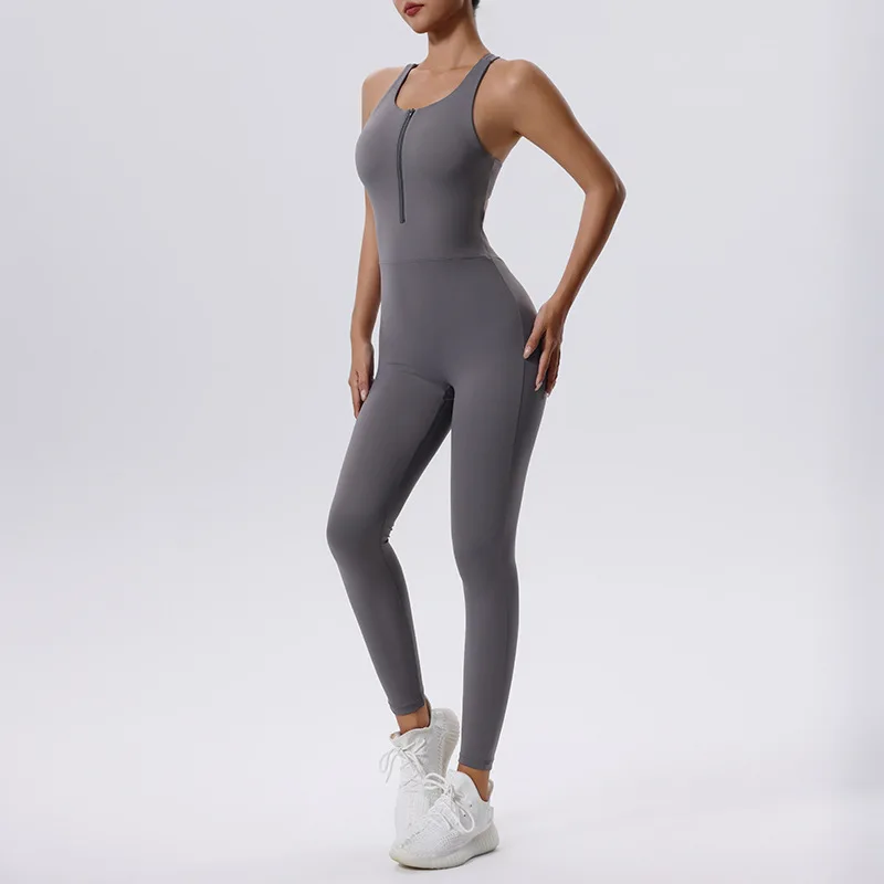 Tuta da Yoga monopezzo con cerniera gilet senza maniche tuta sportiva da Fitness tuta da donna per abbigliamento esterno