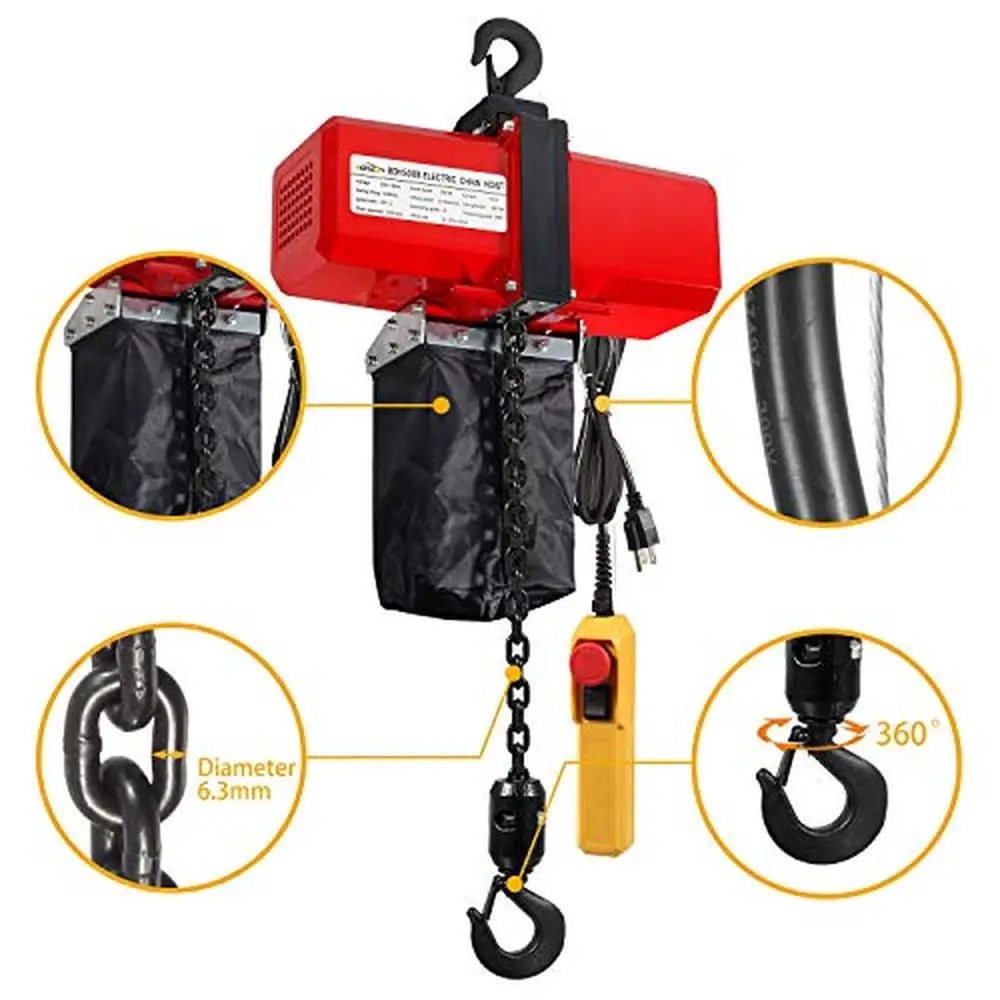 1100lbs Electric Chain Hoist 120V 5ft Remote Control Crane Hoists 8.5ft Lifting 360° Rotatable Hook Towing G80 Chains Parts