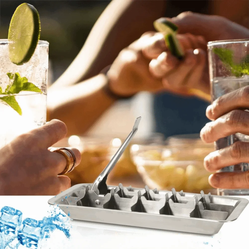 Household Stainless Steel Ice Cube Tray Movable Partition 18 Slot Ice Cubes Mold Rectangular Fast Freeze Ice Cube Maker Drinking