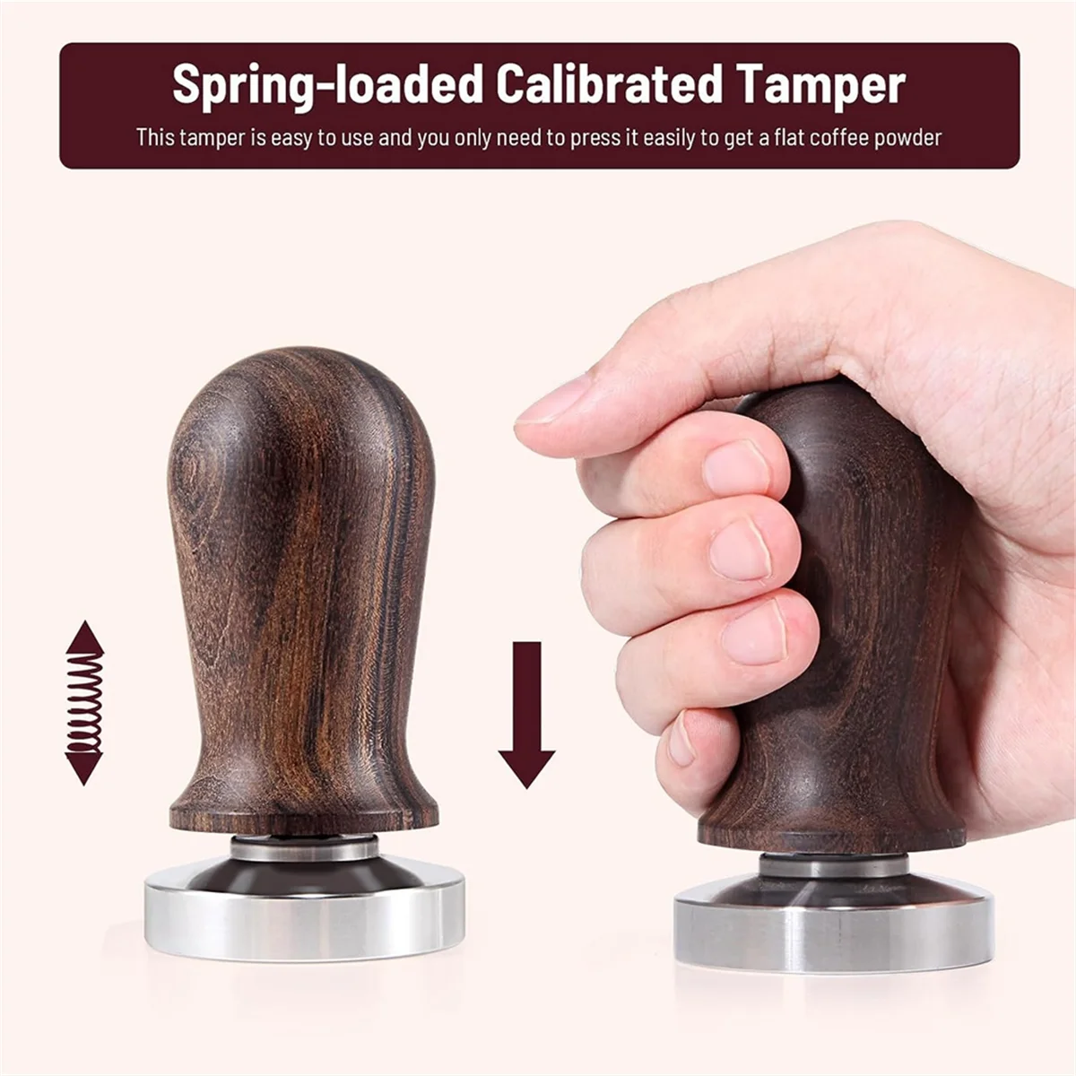 51mm Espresso Coffee Tamper&Stirrer Set-Wooden-Handle Spring-Loaded Calibrated Tamper with Premium Stainless Steel Base