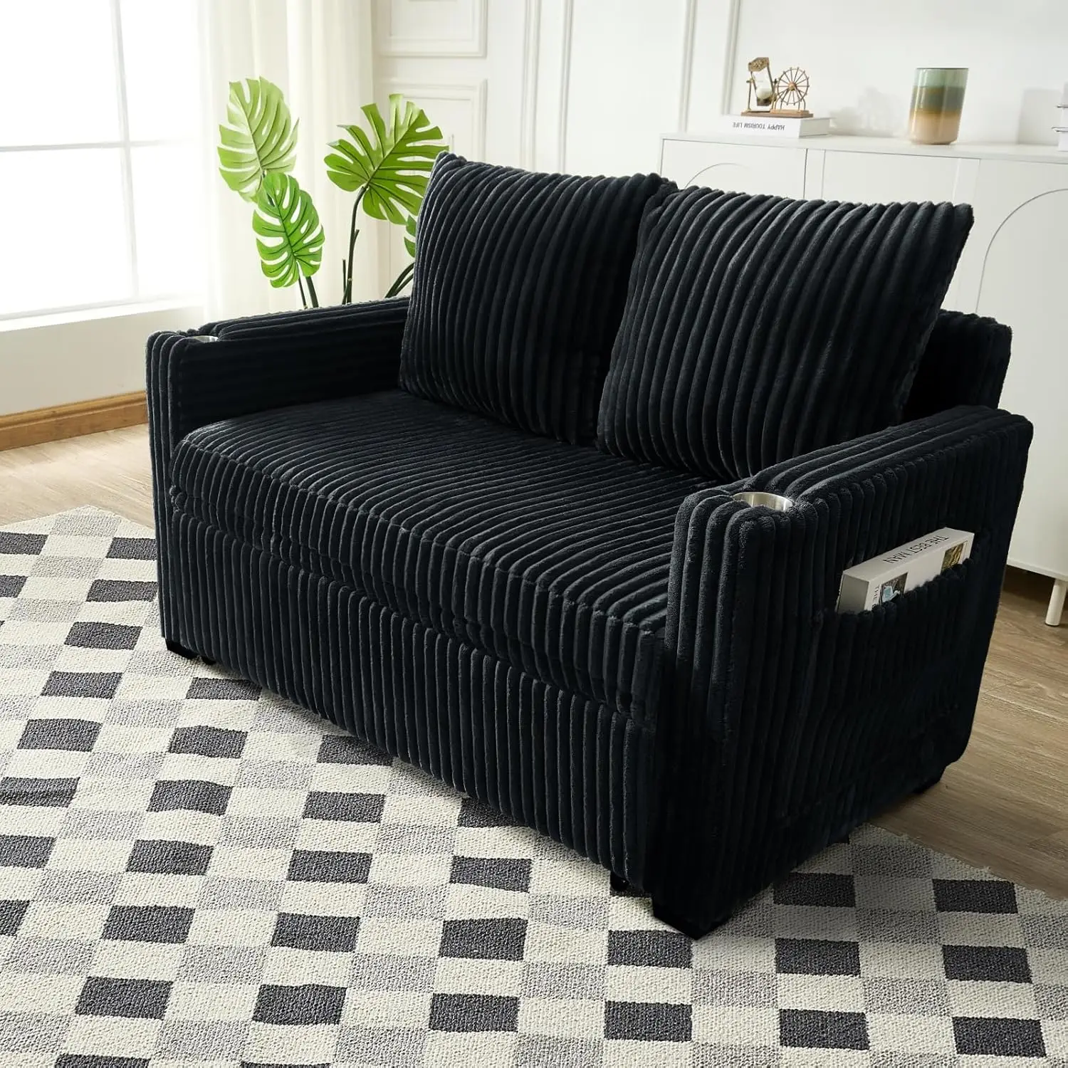 أريكة سحب 3 في 1، سرير أريكة سروال قصير مقاس 56 بوصة، أريكة نوم قابلة للتحويل للغرفة، مسند ظهر قابل للتعديل منجد