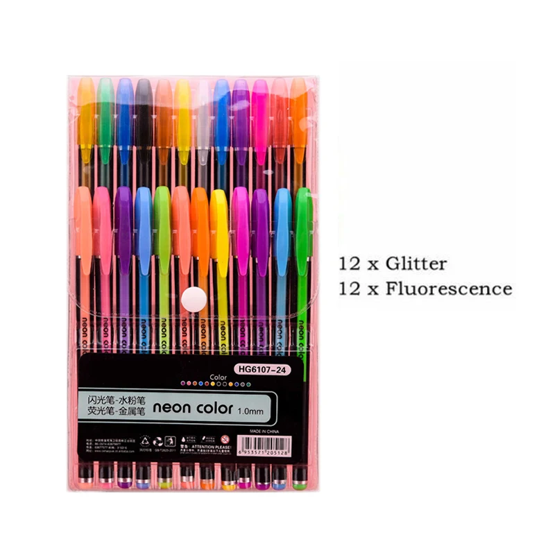 12/24Pcs Metallic Glitter Colors Gel Pens Colored Refills Rod Stationery Highlighter School Coloring Drawing Art Markers