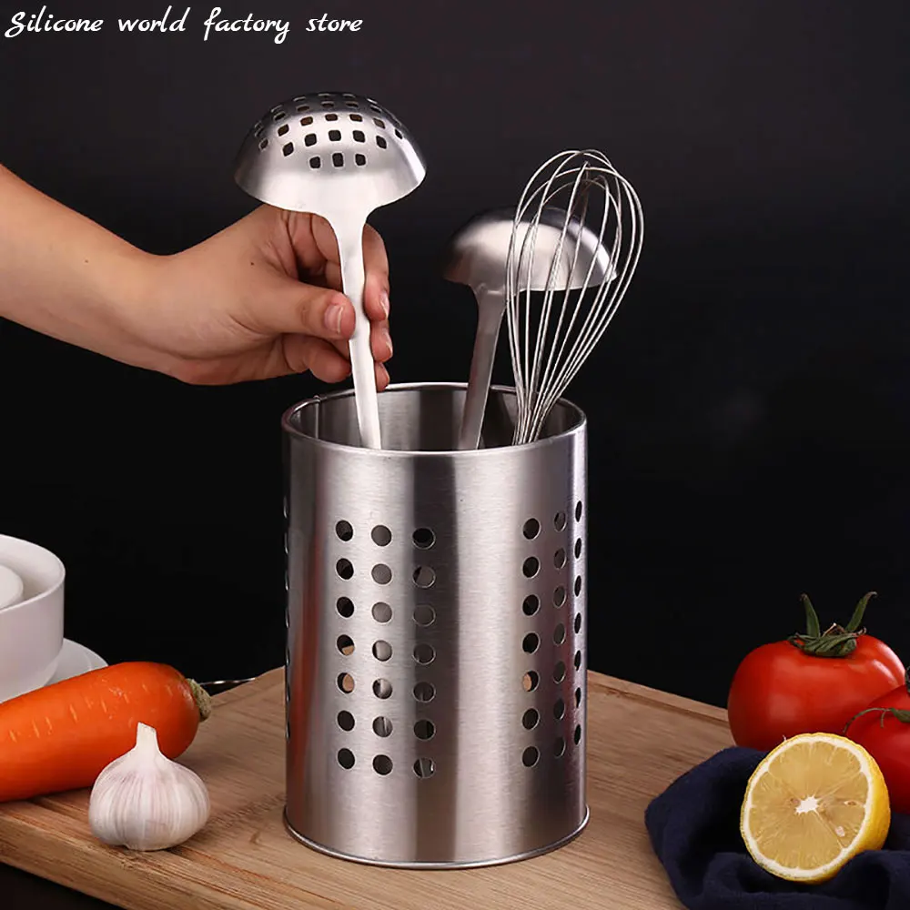 Silicone World Stainless Steel Chopstick Barrel Kitchen Storage Container Kitchen Tools Hollowed Out Drainage Storage Holder