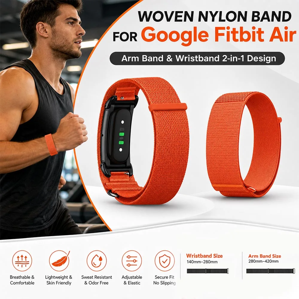 Nylon Bicep Strap for Google Fitbit Air Band Fitnes Tracker Replacement Arm/Wristband Metal Case for Google Fitbit Air Accessory