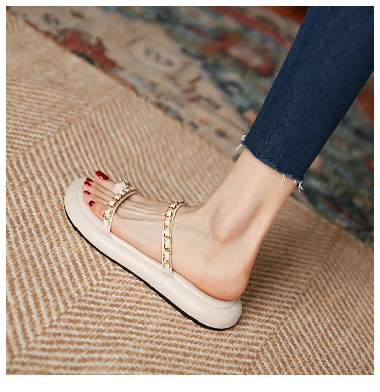 2023 New Women Summer Fashion Chain Flip-flops Sandal Slippers Woman Flat Platform Sandals Casual Flat Slippers Slides