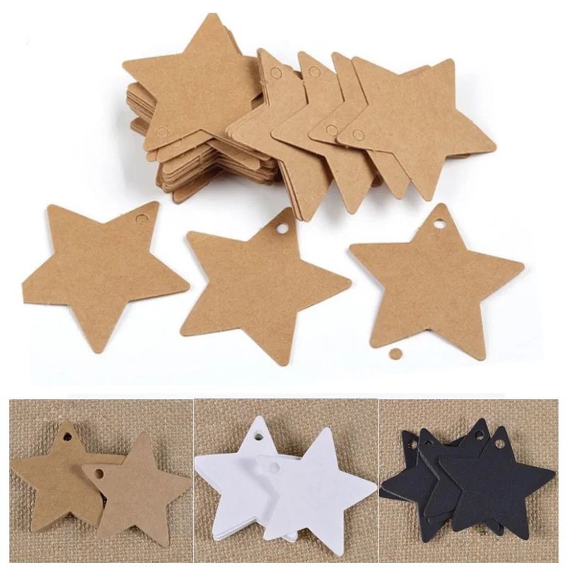 100Pc/lot 6*6 cm Star Kraft Paper Label Price Tags Wedding Birthday Christmas Party Gift Card Packaging Labels