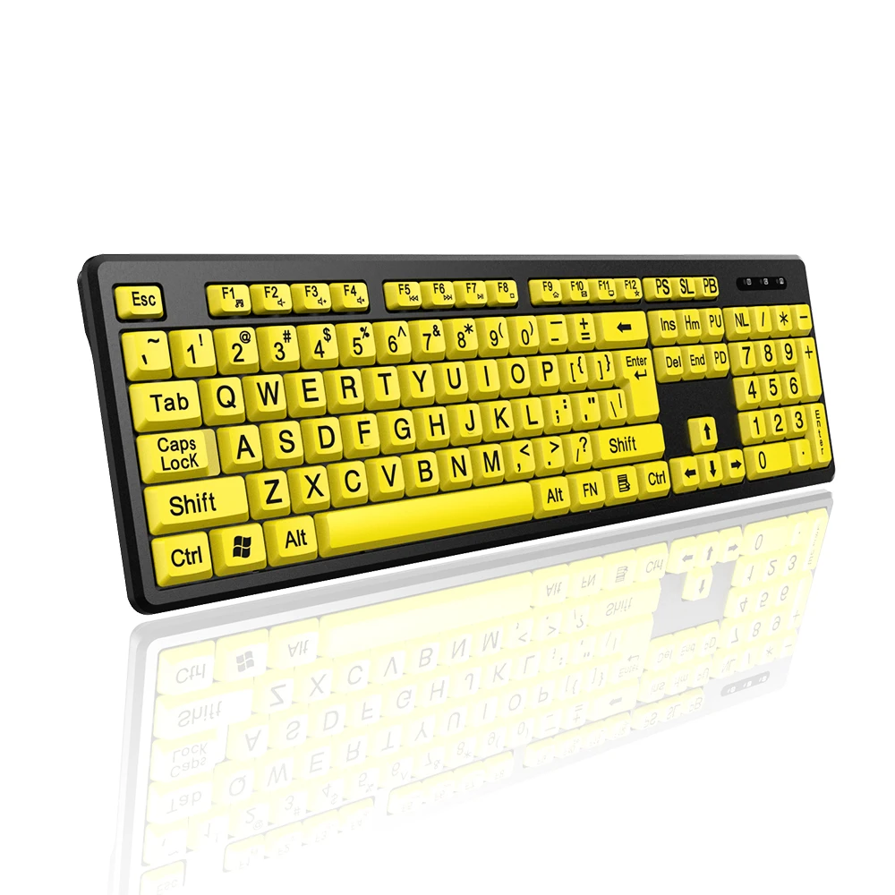 Wired Keyboard - Yellow Large Character Keyboard for Elderly for Low Vision High Compatibility USB Plug-and-Play