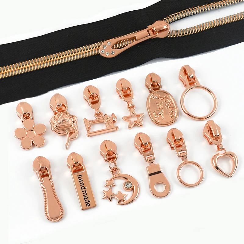 

5-20Pcs 5# Nylon Zipper Sliders for Zippers Sewing Bag Purse RoseGold Zips Lock Puller Head Clothes Zip Repair Kit Accessories