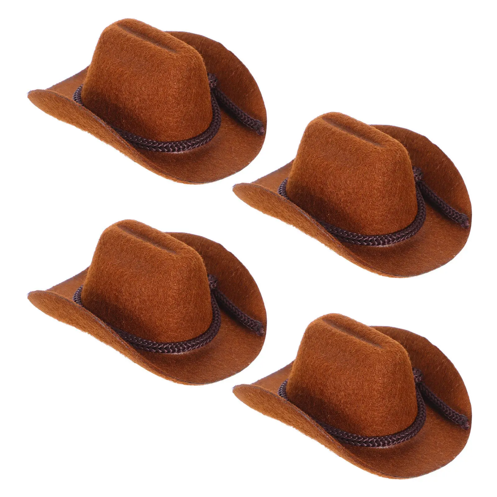 4Pcs Mini Cowboy Hats Flocked Small Western Hats for Miniature Craft Party Decorations and Cake Toppers Miniature Cowboy Hat