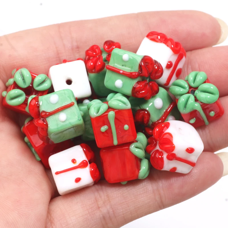 5 Stück Weihnachtsgeschenke Lampwork Perlen Glas Spacer Perlen für DIY Armbänder Anhänger Weihnachtsbaum Dekorationen Schmuckherstellung