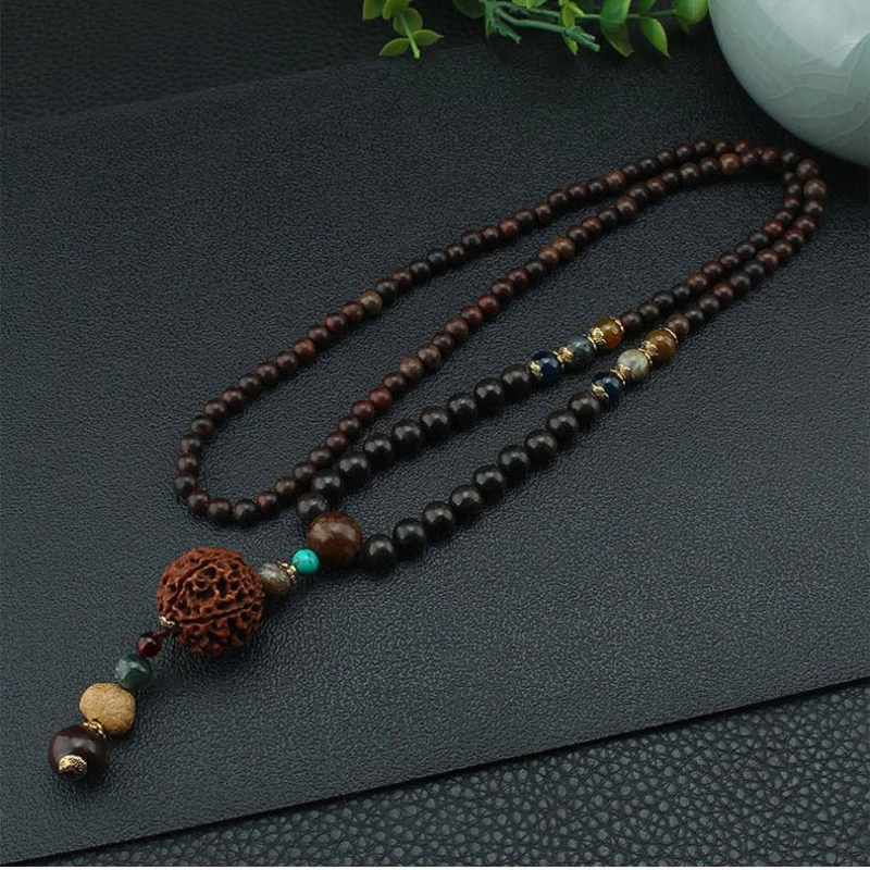 Bodhi Sandalwood Sweater Chain Ethnic Style Men Women Light Luxury Fashion Versatile Long Necklaces High End Jewelry