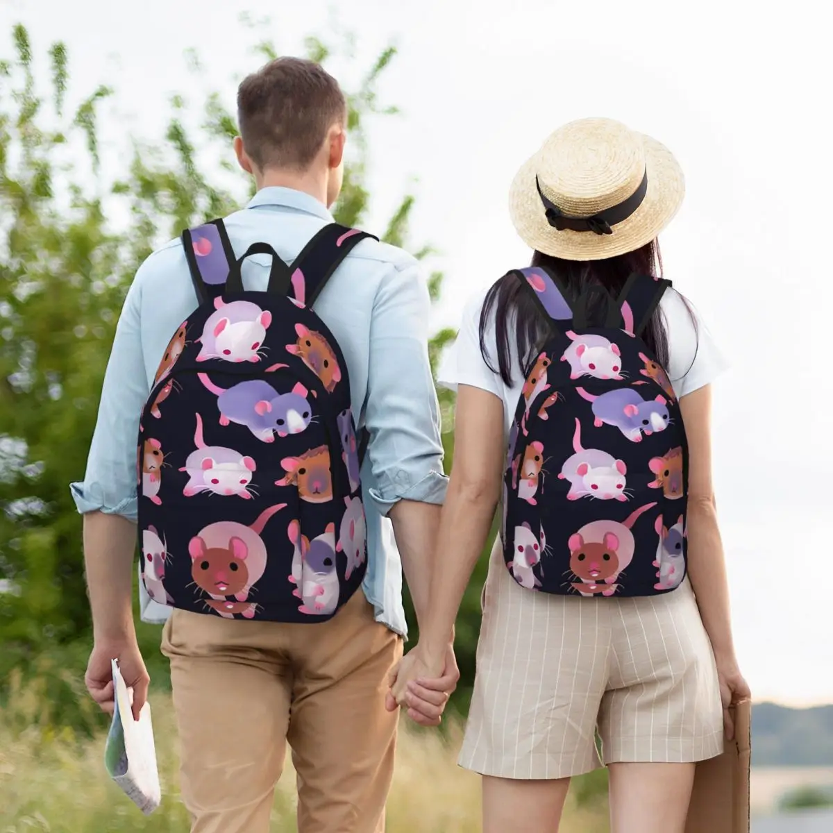 Fancy Rat - Dark Student Backpack School Bag Hiking Travel Daypack for Men Women Bookbag Shoulder Bags