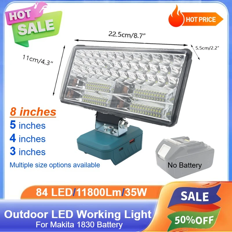 Outdoor LED Lithium Working Light Auto Repair Site Camping Night Fishing Battery Searchlight Miner's Lamp for Makita 1830Battery