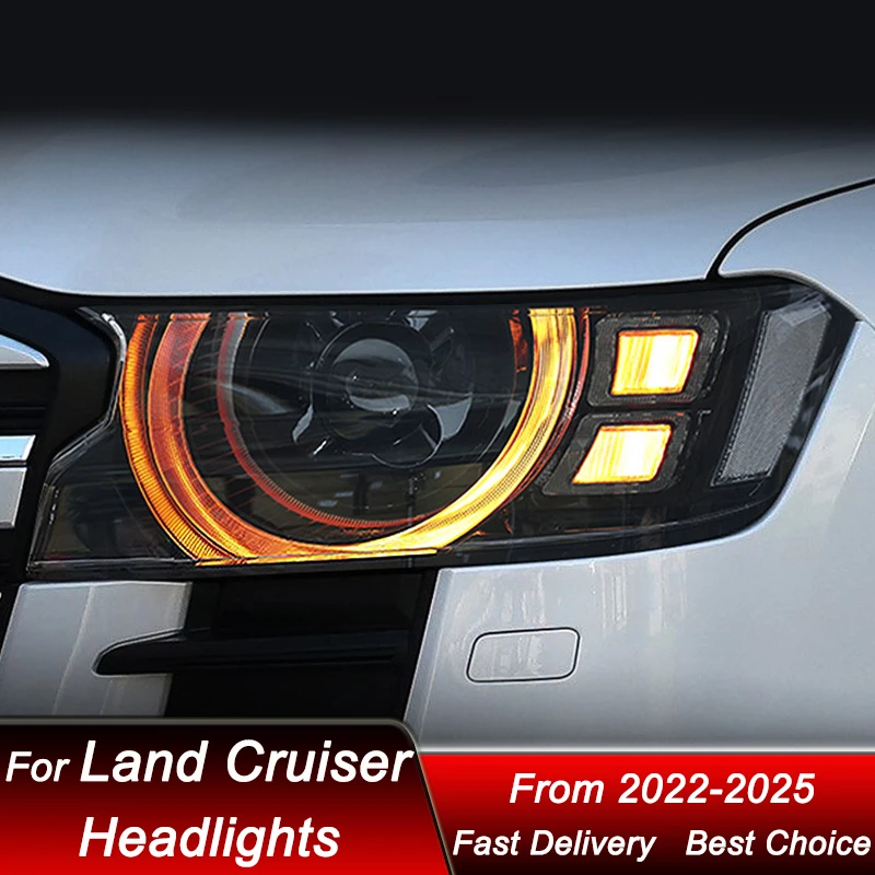 المصابيح الأمامية للسيارة تويوتا لاند كروزر LC300 2022-2025 المدافع نمط Led ترقية عالية تكوين مجموعة ملحقات عدسة العرض