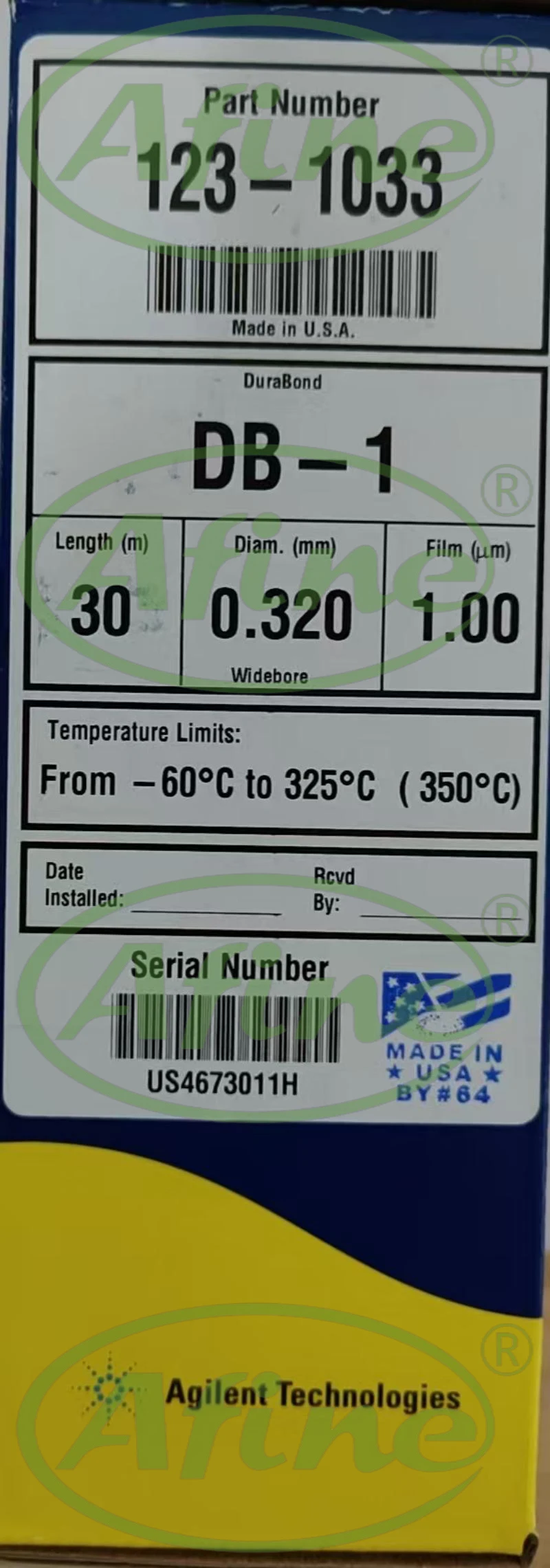 

AFINE Agilent 123-1033 J&W DB-1 Gas Chromatography Column 30m 0.32mm 1.00µm 7-inch Rack Columns