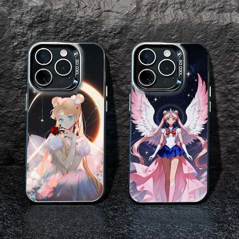 

Cartoon S-Sailor M-Moon Phone Case For iPhone17, 16,15,14,13,12 Pro Max Black Candy Matte Shockproof Cover
