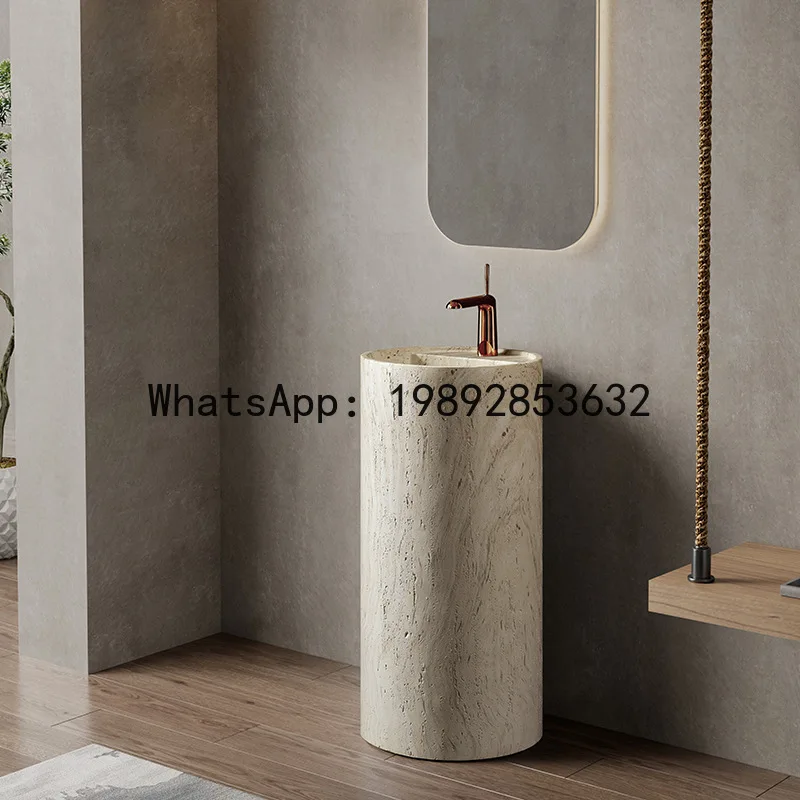 Column-type Wash Basin with Faucet Hole Integrated Wash Basin Household Floor-standing Artificial Stone Wash Basin