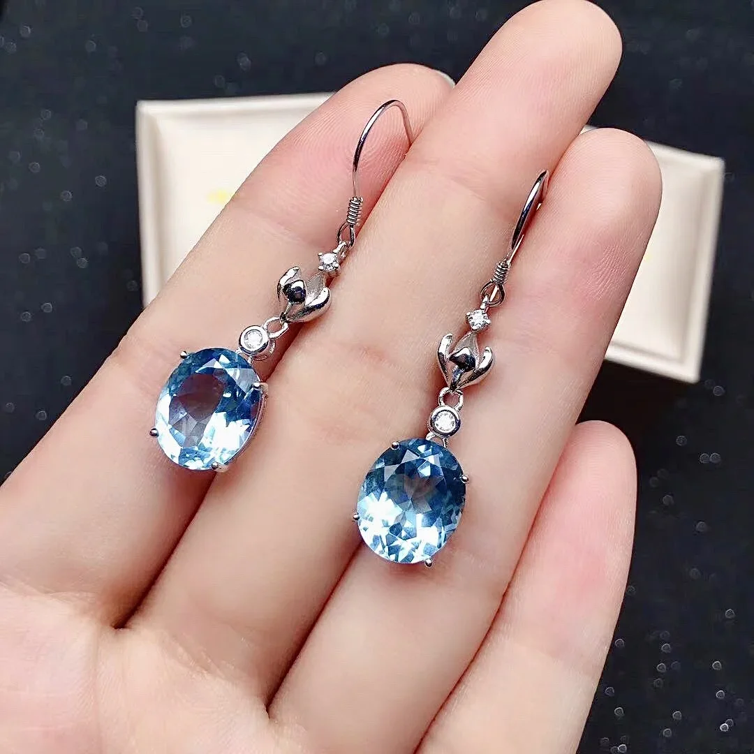 

Big Gemstone Drop Earrings for Party 10mm*12mm VVS Grade Natural Topaz Earrings Solid 925 Siver Topaz Hook Earrings
