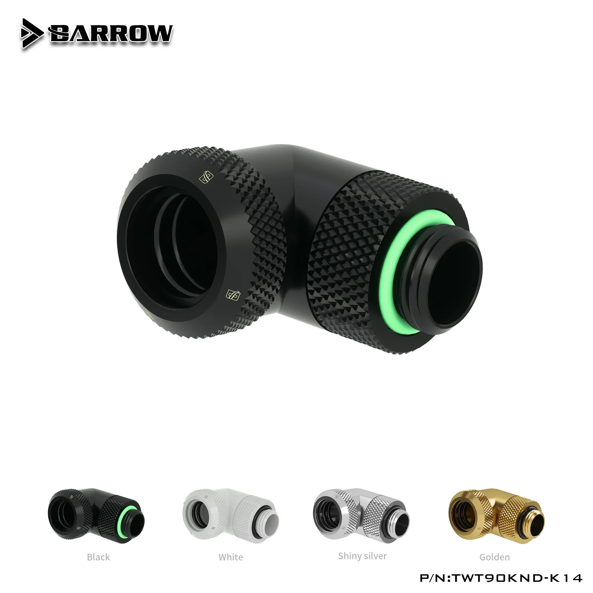 BARROW TWT90KND-K14 G1/4'' 90 Degree Hard Tube Fitting Hand Compression Rotary Joint Use for OD14mm Acrylic PETG Rigid Pipe