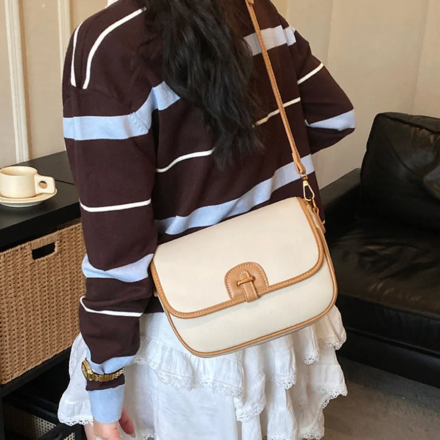 

Korean Retro Women's Crossbody Bag Synthetic Leather Texture Splicing Shoulder Bags 2026 New Casual Fashion Female Handbags