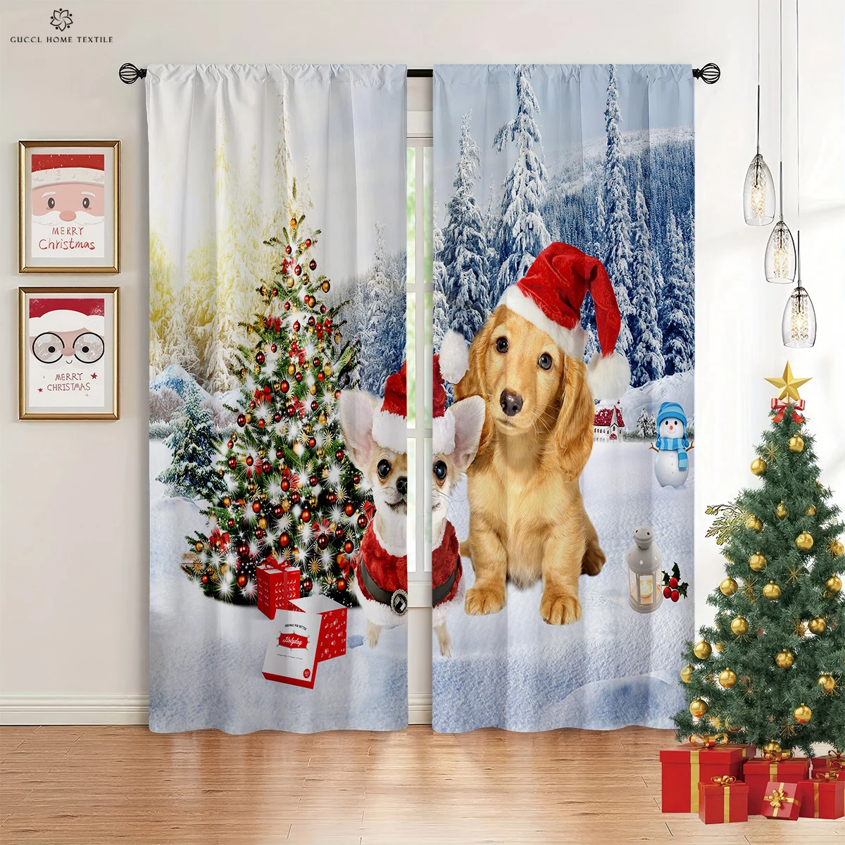 Christmas Window Curtains, New Year Gifts, Room Decoration, Suitable for Kitchen, Bedroom, Living Room, 2Pcs