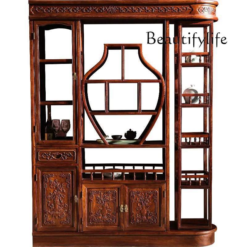 

New Chinese-style solid wood wine cabinet, living room entrance, small Bogu rack, partition, mahogany display, storage