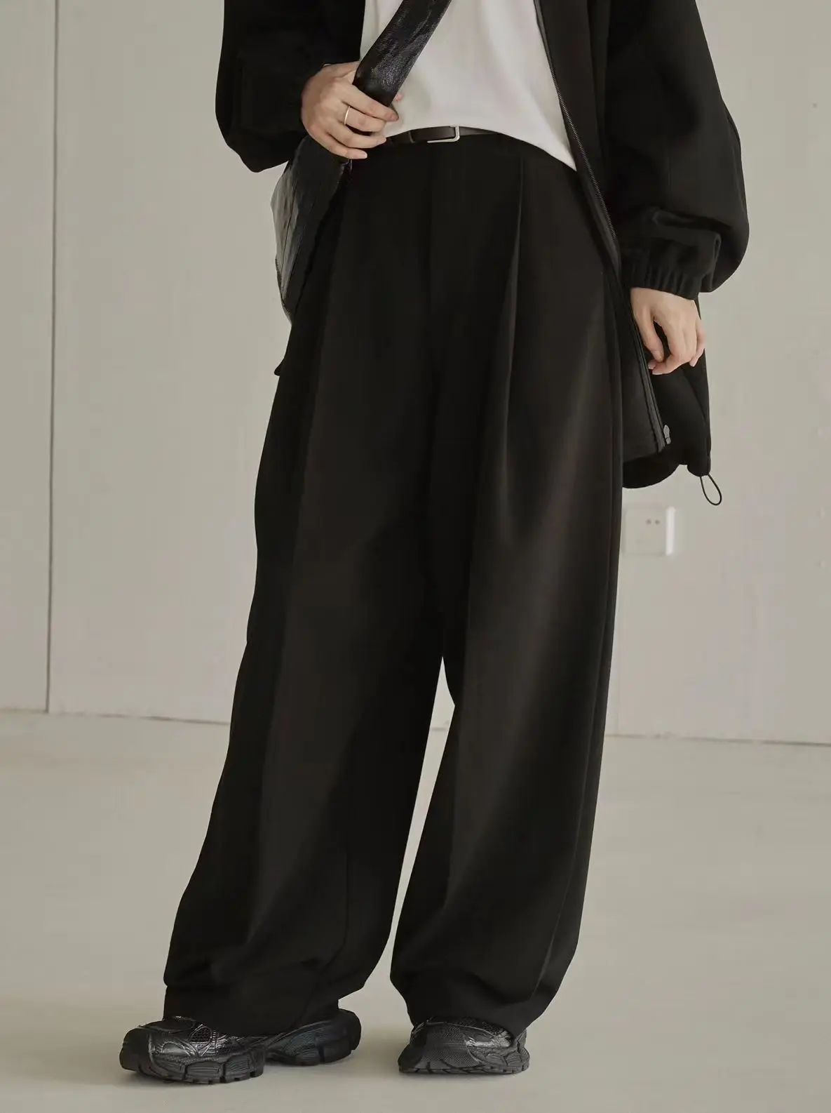 Autumn and Winter Casual Solid Color High Waist Wide Leg Pants for Women