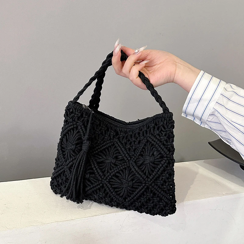 Mode Woven Aushöhlen Schulter Taschen Stroh Sommer Umhängetasche Strand Reise Handtasche Weiblichen Beutel Frauen Messenger Taschen 2024 – Detail 9