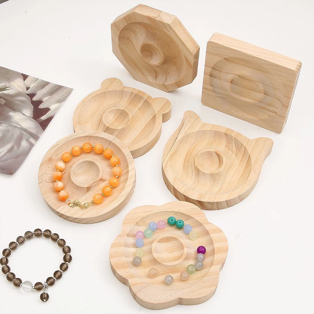 

6Pcs Wooden Jewelry Display Plate Multifunctional Jewelry Organizer Tray Bracelet Necklace Organizer for Home Store Use