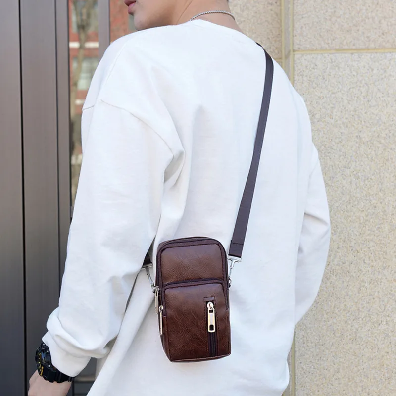 Sacs de taille en cuir PU pour hommes, sacs de téléphone en poudre, sac à main pour hommes, petit sac de poitrine, sac de ceinture initié, sacs à bandoulière tendance, sac à main