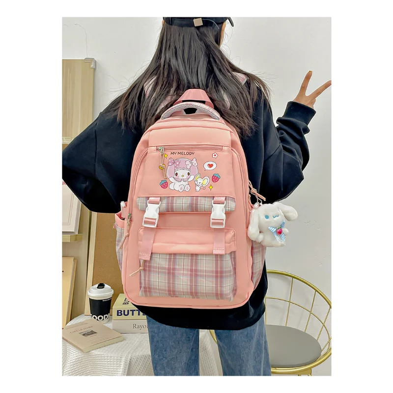 Sanrio grande capacidade estudante Schoolbag, impermeável bonito dos desenhos animados Casual resistente a manchas mochila, novo clipe M estudante