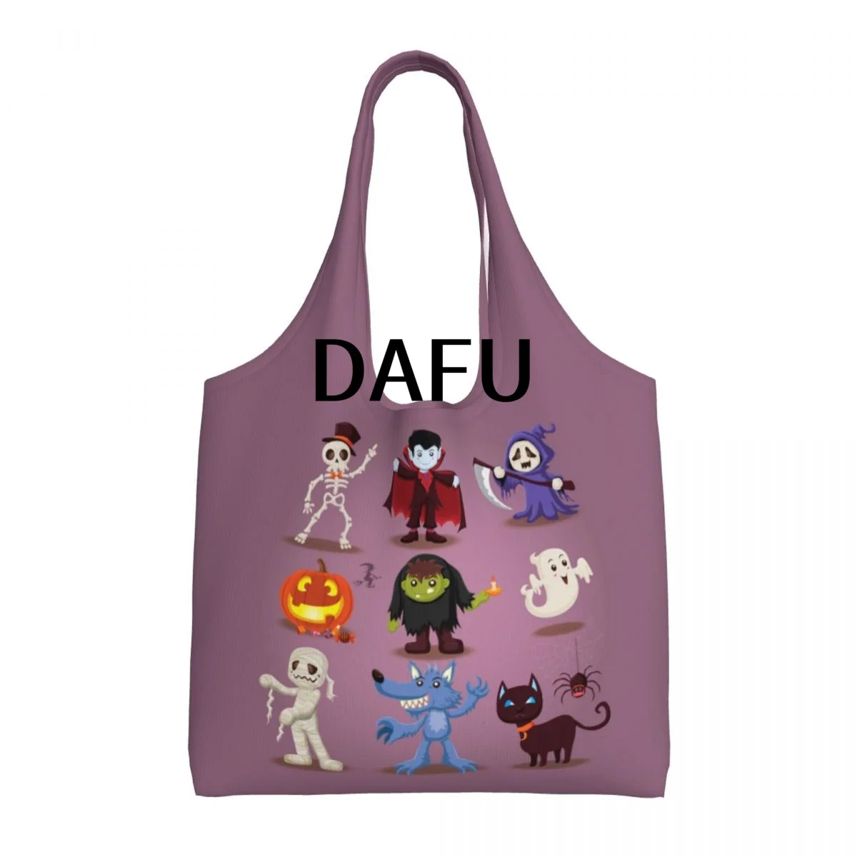 

Funny Halloween Print Cotton Tote Bag - Casual Commuter Shoulder Bag for Work Grocery Shopping Trick or Treat