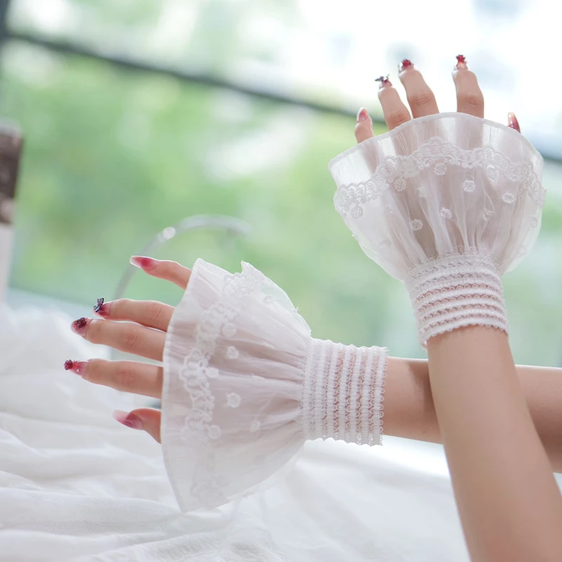 

Multilayer Ruffle Lace False Sleeves Wrist Cuff Detachable Super Fairy Elastic Hand Cuffs Sweater Decorative Flared Sleeves