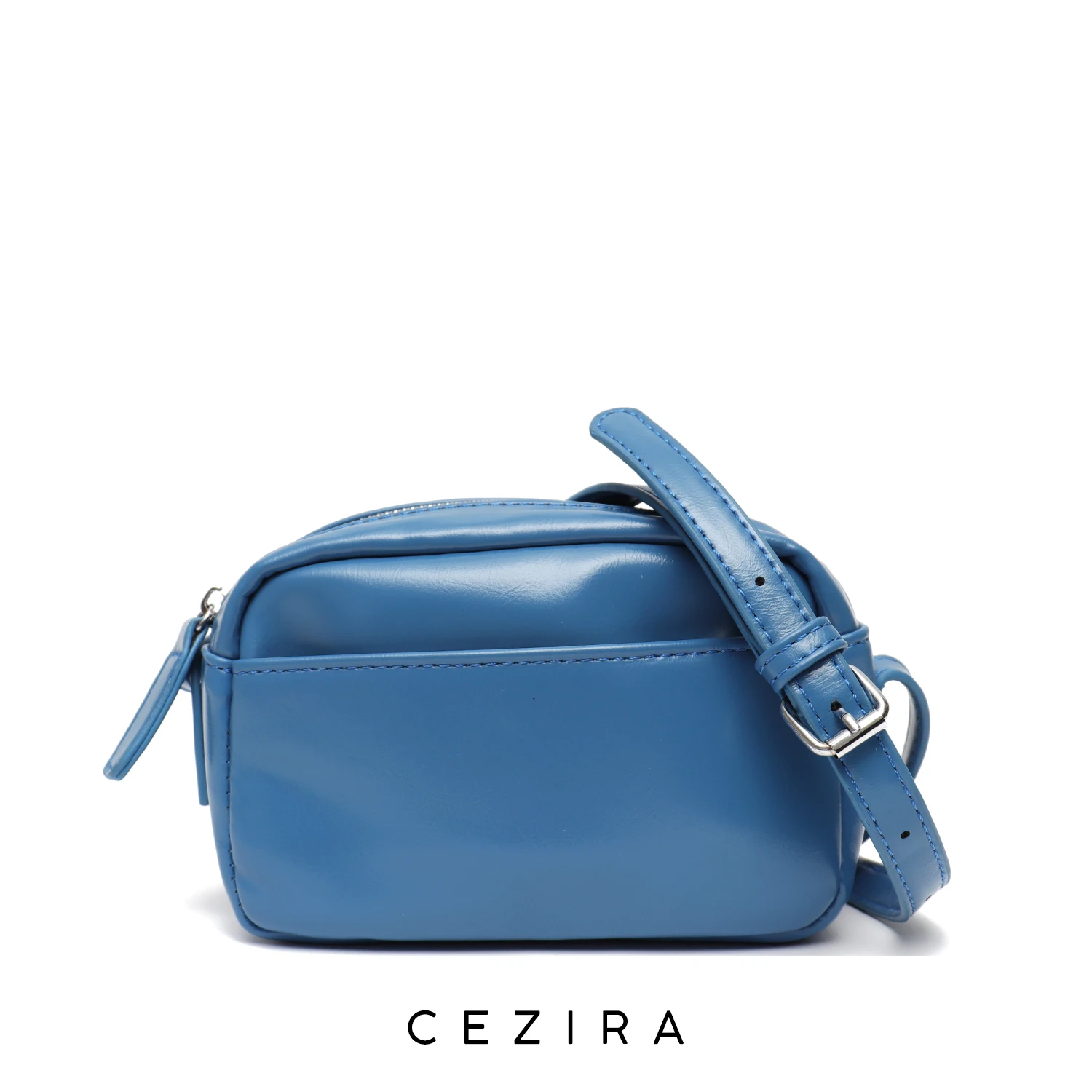 

CEZIRA Mini Square Shiny Leather Cute Sling Bag for Ladies Small Bright Color Phone Purse Crossbody Long Strap Blue Handbags