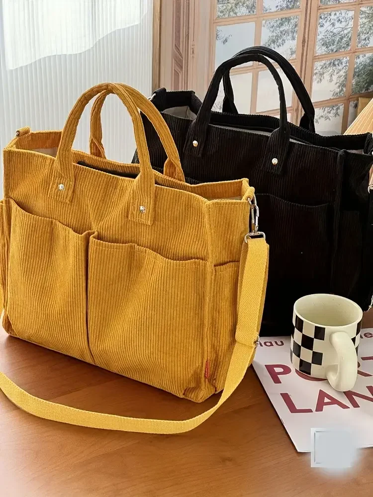 Cord-Umhängetasche Stilvolle Pendler-Schultertasche mit Mehreren Geräumigen Fächern Handtasche für Damen – Detail 2