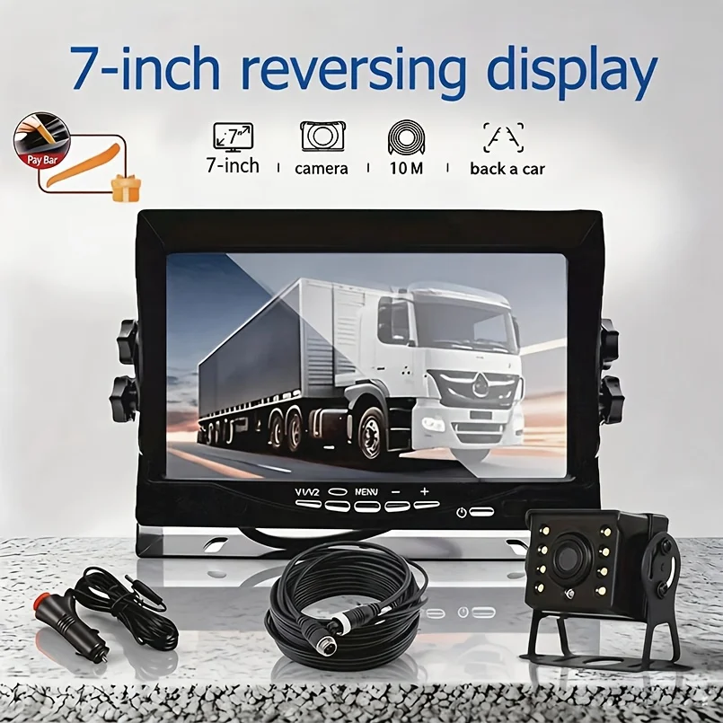 7-Inch U-Shaped High-Definition Vehicle-Mounted Aviation Display Screen, Rear View Camera with Color Night Vision