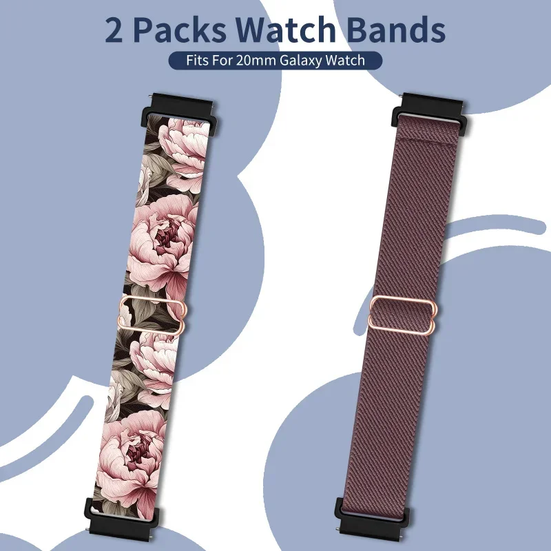 

2 упаковки эластичных ремешков-петлей диаметром 20 мм с цветочным принтом, совместимых с Samsung Galaxy Watch 4/5